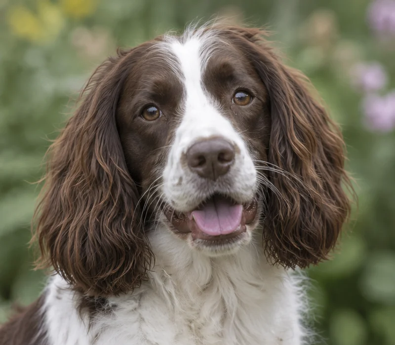 Illustrative example of the same spaniel in a close portrait, with clearly visible eyes, face and fur.
